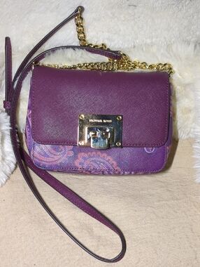 Michael Kors Plum Paisley Leather & Fabric Crossbody with Gold Hardware